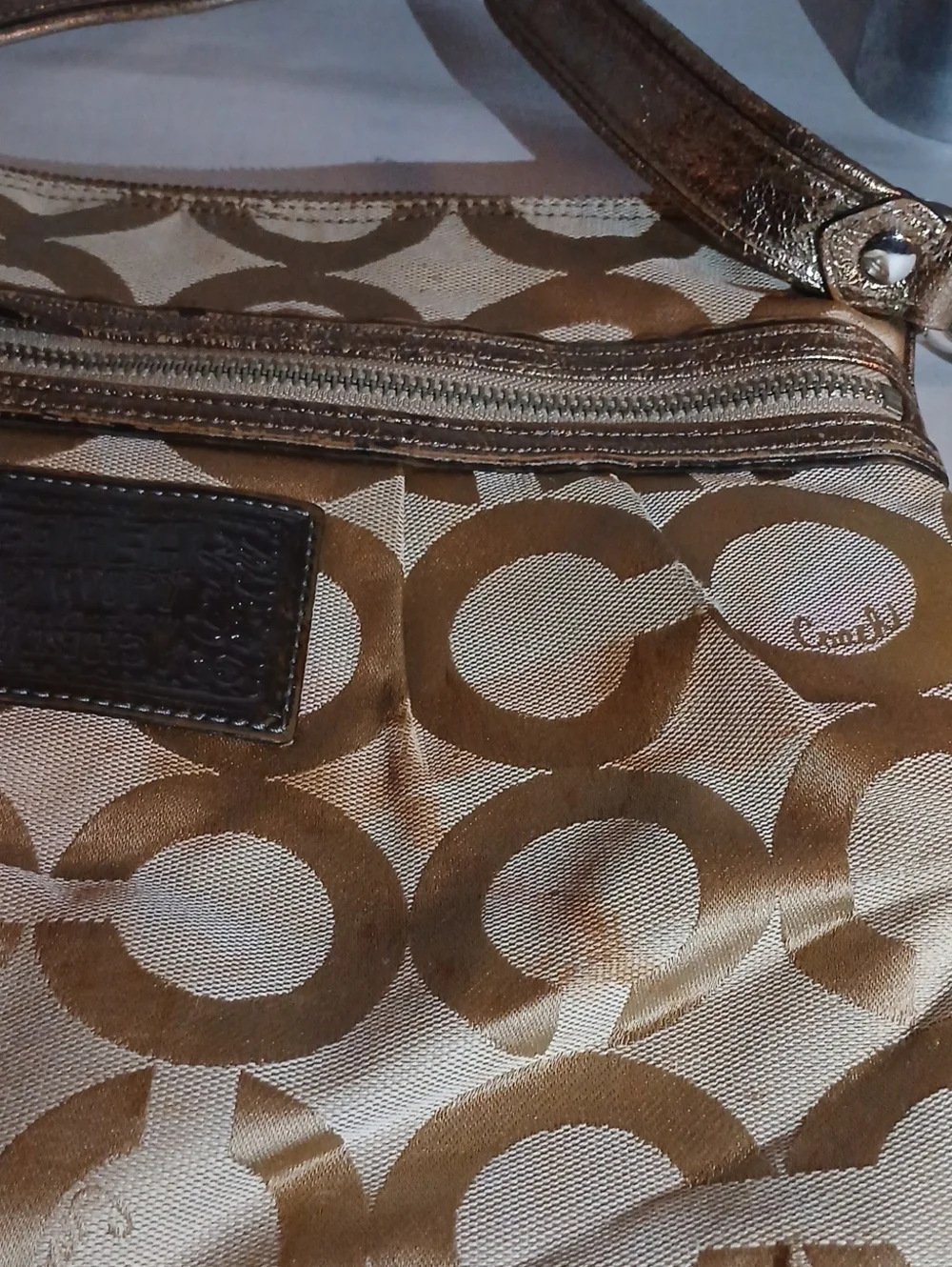 Coach Poppy Gold Signature Pattern Shoulder Bag